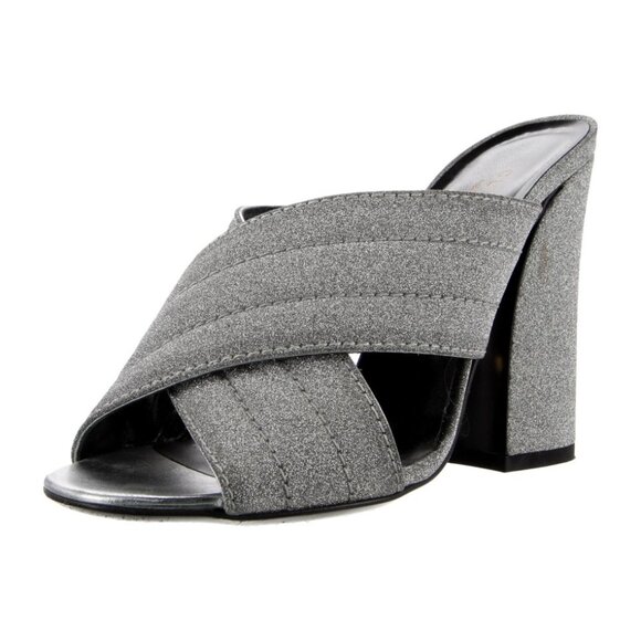 Gucci Webby Mules EU 36.5 US 6.5 Silver Glitter Block Heel Crossover Sandals - Picture 1 of 11